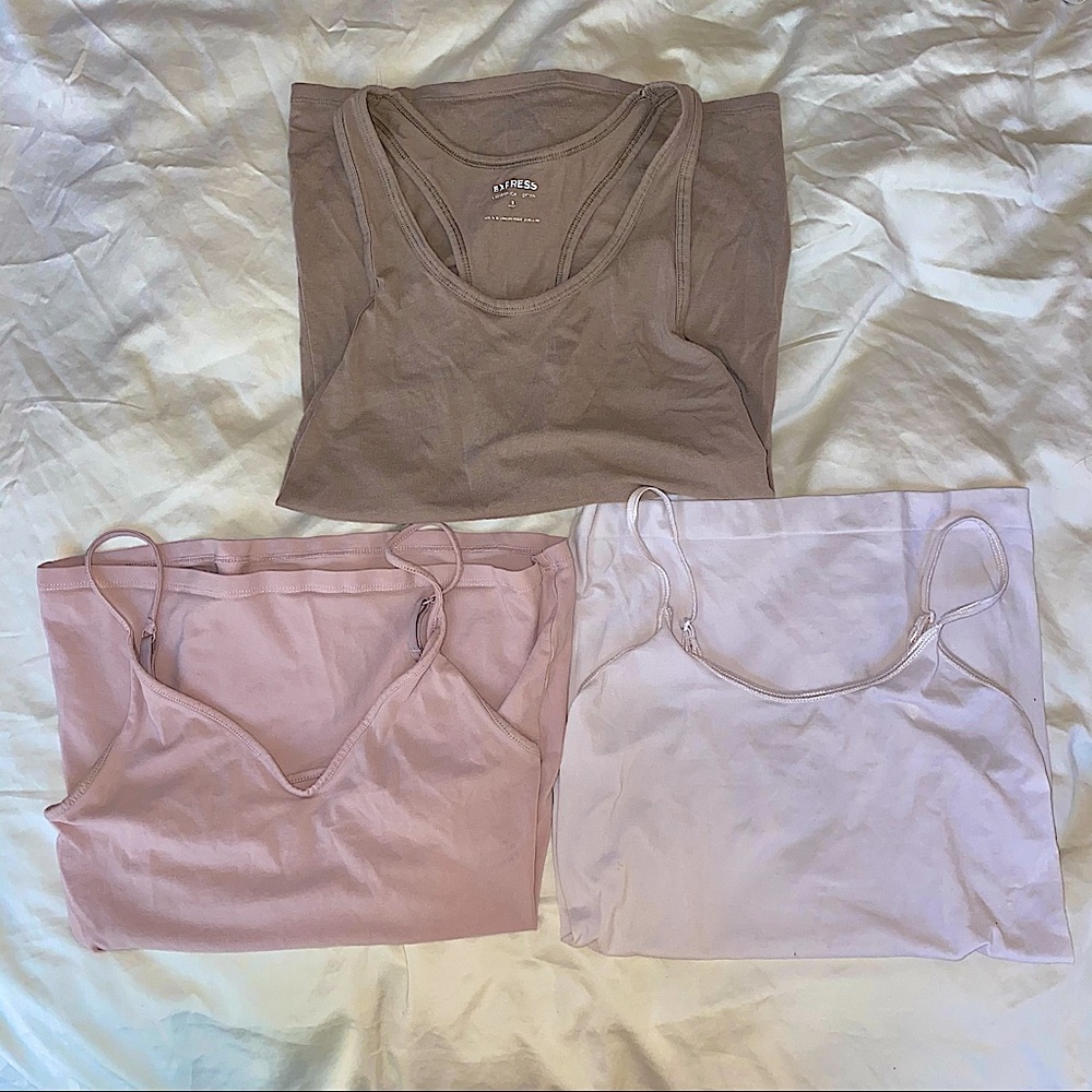 3/$30 Pack of 3 Tank Tops White, Pink, Tan S